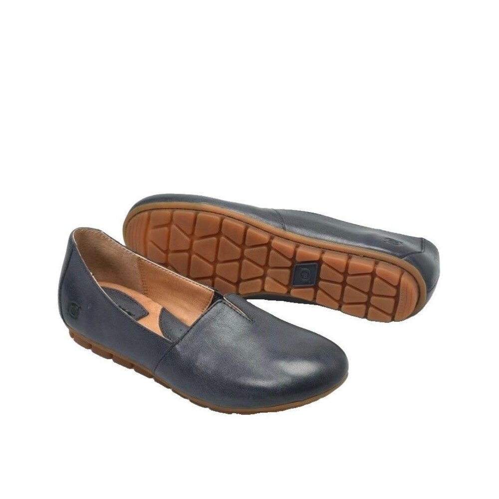 Børn Sebra Leather Slip On Flats Dark Blue Women’s Comfort Size 7M Minimalist